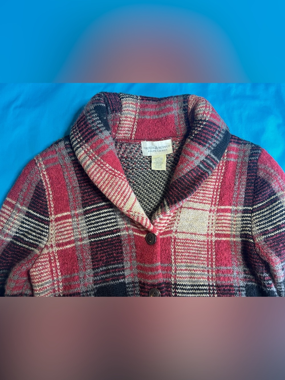 Denim & Supply Ralph Lauren Plaid Wool Blend Shawl Cardigan Heritage S - Picture 10 of 16